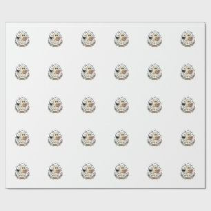 Vintage Ghost Cat Halloween Floral Vector Design_1 Wrapping Paper