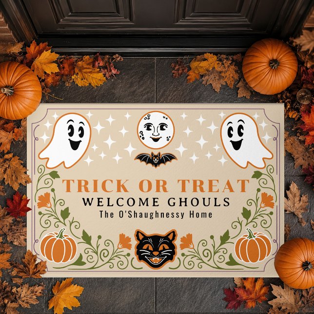 Vintage Ghost Cat Pumpkin Halloween Doormat (Creator Uploaded)