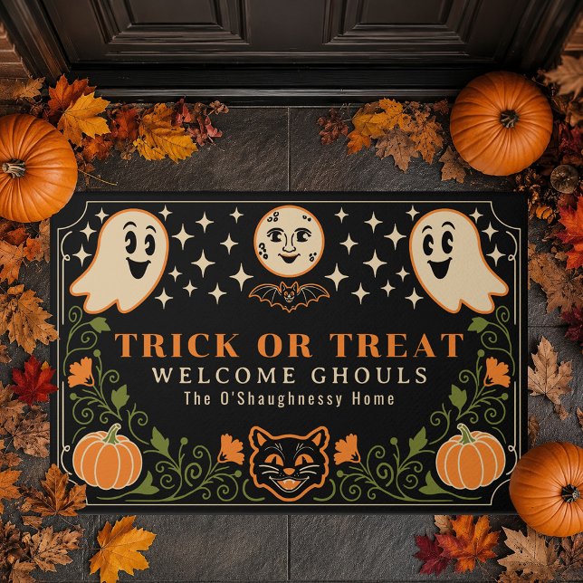 Vintage Ghost Cat Pumpkin Halloween Doormat (Creator Uploaded)