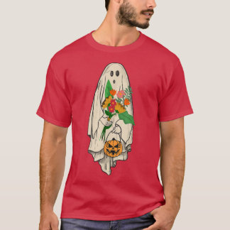 Vintage Ghost Floral Cute Graphic Halloween Spooky T-Shirt
