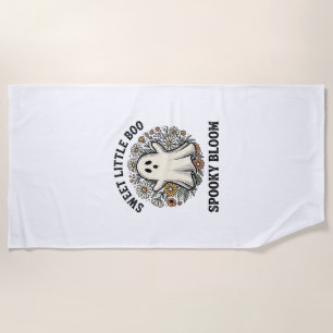 Vintage Ghost Floral Cute Halloween Boo Bouquet_1 Beach Towel
