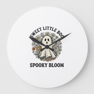 Vintage Ghost Floral Cute Halloween Boo Bouquet_1 Large Clock