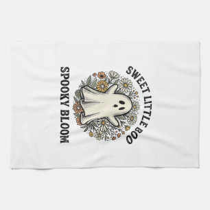 Vintage Ghost Floral Cute Halloween Boo Bouquet_1 Tea Towel