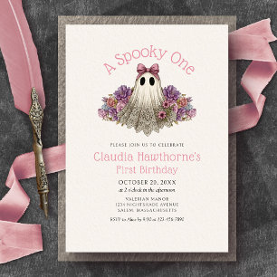 Vintage Ghost Halloween 1st First Birthday Invitation