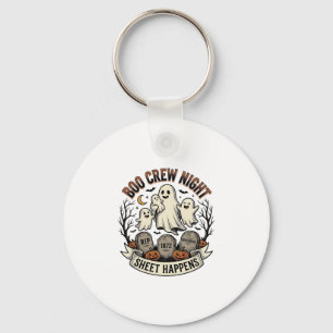 Vintage Ghost Halloween Boo Crew Sheet Party Shirt Key Ring
