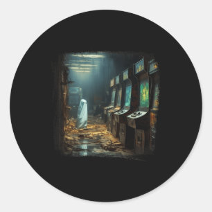 Vintage Ghost Halloween Ghost in An Abandoned Arca Classic Round Sticker