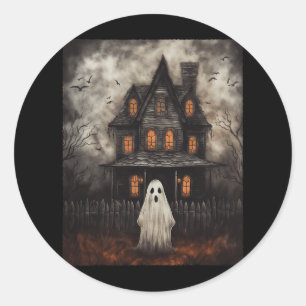 Vintage Ghost Haunted House Midnight Halloween Gho Classic Round Sticker