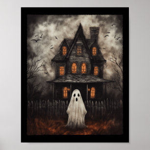 Vintage Ghost Haunted House Midnight Halloween Gho Poster