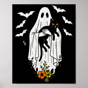 Vintage Ghost Holding Cat Halloween Kitty Meow Cat Poster