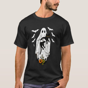 Vintage Ghost Holding Cat Halloween Kitty Meow Cat T-Shirt