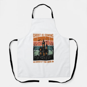 Vintage Ghost Is Coming Haunted House Halloween De Apron