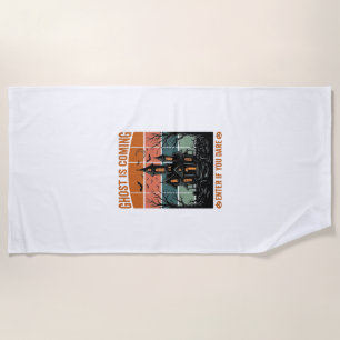 Vintage Ghost Is Coming Haunted House Halloween De Beach Towel