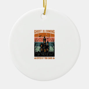 Vintage Ghost Is Coming Haunted House Halloween De Ceramic Tree Decoration