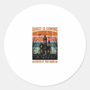 Vintage Ghost Is Coming Haunted House Halloween De Classic Round Sticker