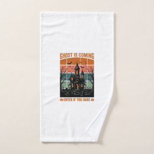 Vintage Ghost Is Coming Haunted House Halloween De Hand Towel