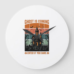 Vintage Ghost Is Coming Haunted House Halloween De Large Clock