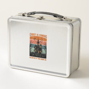Vintage Ghost Is Coming Haunted House Halloween De Metal Lunch Box