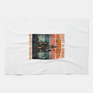 Vintage Ghost Is Coming Haunted House Halloween De Tea Towel