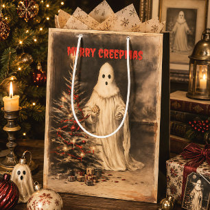 Vintage Ghost Merry Creepmas Spooky Gothic Medium Gift Bag