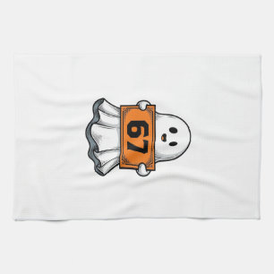 Vintage Ghost Number 67 Halloween Shirt Design_1 Tea Towel
