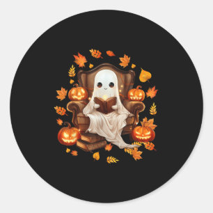 Vintage Ghost Reading Book Lovers Gothic Halloween Classic Round Sticker