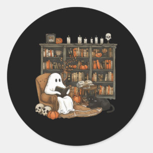 Vintage Ghost Reading Books Librarian Teacher Hall Classic Round Sticker