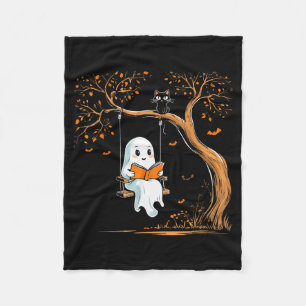 Vintage Ghost Swing Reading Book Swinging Hallowee Fleece Blanket