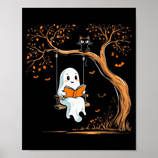 Vintage Ghost Swing Reading Book Swinging Hallowee Poster (Front)