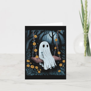 Vintage Ghost Swinging In Forest Night Halloween F Card