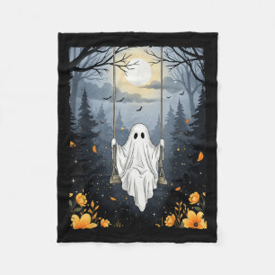 Vintage Ghost Swinging In Forest Night Halloween F Fleece Blanket