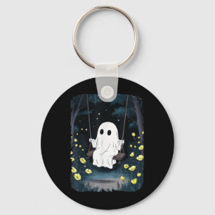Vintage Ghost Swinging In Forest Night Halloween F Key Ring