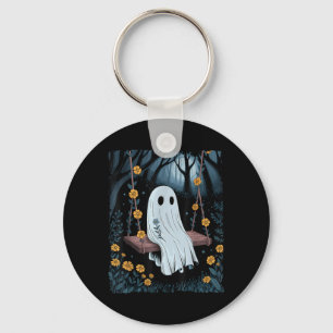 Vintage Ghost Swinging In Forest Night Halloween F Key Ring