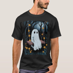 Vintage Ghost Swinging In Forest Night Halloween F T-Shirt