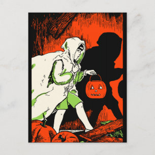 Vintage ghost Trick or Treater Postcard