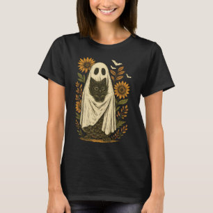 Vintage Ghost with Black Cat Art T-Shirt