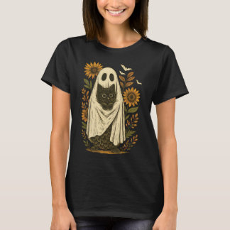 Vintage Ghost with Black Cat Art T-Shirt