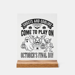 Vintage Ghosts And Goblins Halloween Shirt Design_ Acrylic Sign