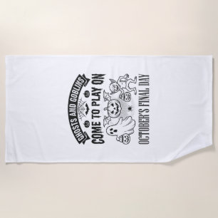 Vintage Ghosts And Goblins Halloween Shirt Design_ Beach Towel