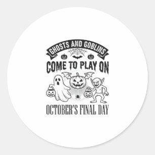 Vintage Ghosts And Goblins Halloween Shirt Design_ Classic Round Sticker