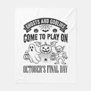 Vintage Ghosts And Goblins Halloween Shirt Design_ Fleece Blanket