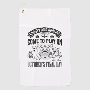 Vintage Ghosts And Goblins Halloween Shirt Design_ Golf Towel