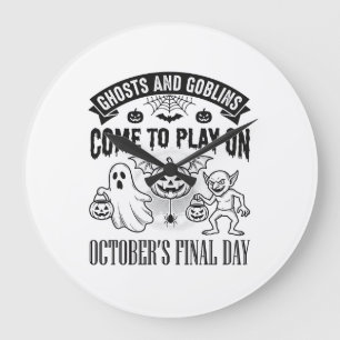 Vintage Ghosts And Goblins Halloween Shirt Design_ Large Clock
