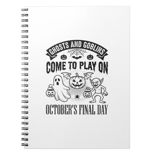 Vintage Ghosts And Goblins Halloween Shirt Design_ Notebook (Front)
