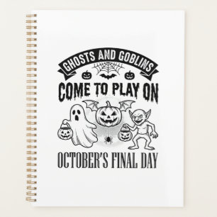 Vintage Ghosts And Goblins Halloween Shirt Design_ Planner