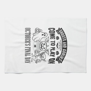 Vintage Ghosts And Goblins Halloween Shirt Design_ Tea Towel