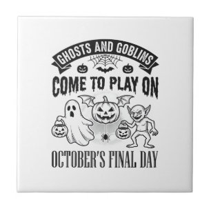 Vintage Ghosts And Goblins Halloween Shirt Design_ Tile