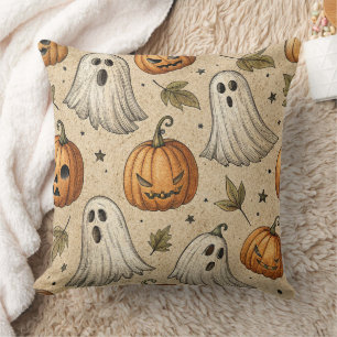 Vintage Ghosts & Pumpkins Halloween Pattern Cushion