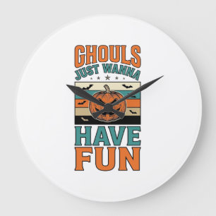 Vintage Ghouls Just Wanna Have Fun Halloween Shirt Large Clock