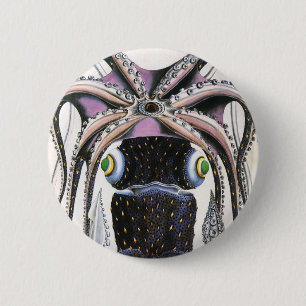 Vintage Giant Squid or Octopus, Marine Life Animal 6 Cm Round Badge