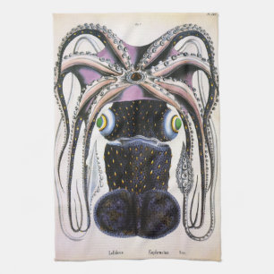 Vintage Giant Squid or Octopus, Marine Life Animal Tea Towel